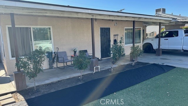 a potted plant sitting in front of a house