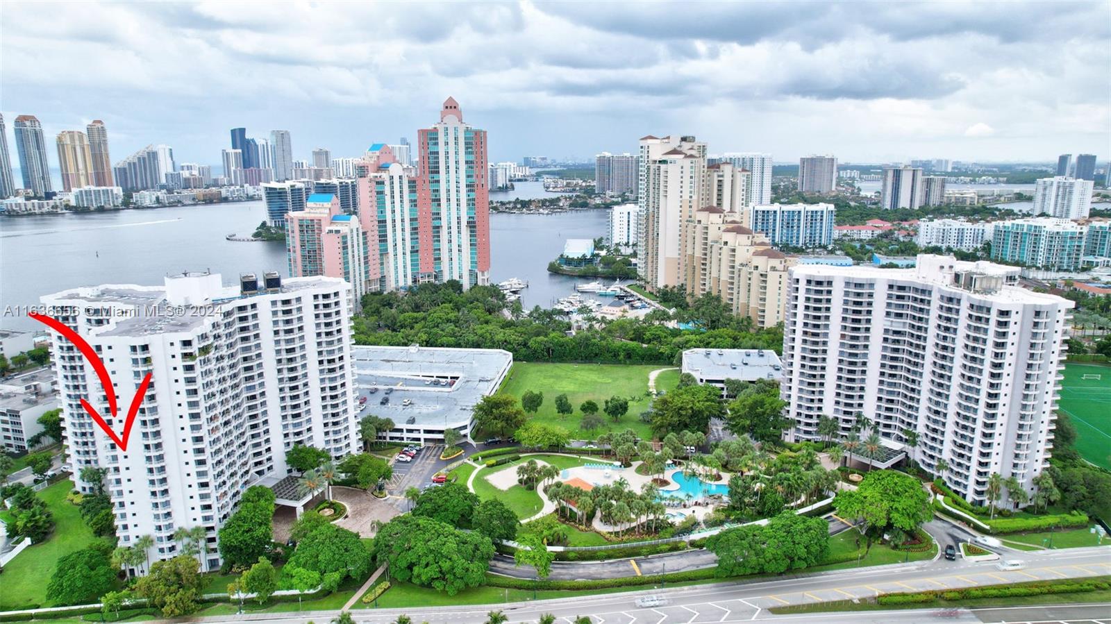 a view of city with tall buildings