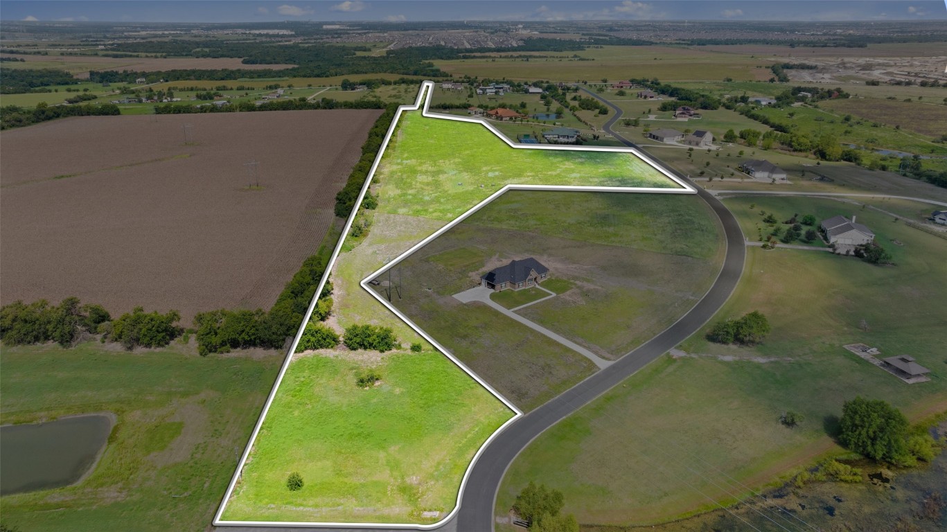 an aerial view of a pool