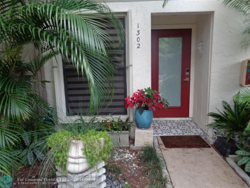 a view of a potted plant in front of a house