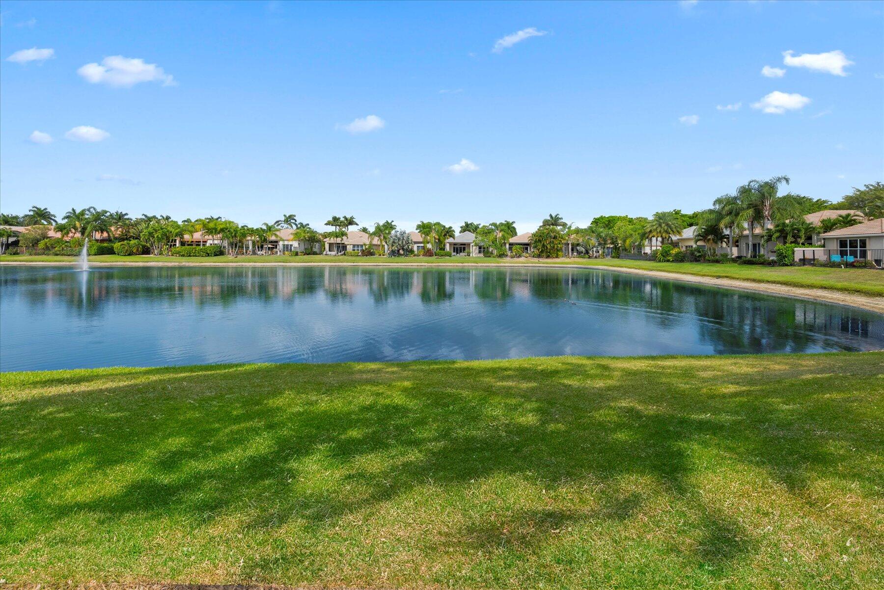 a view of a lake with a city