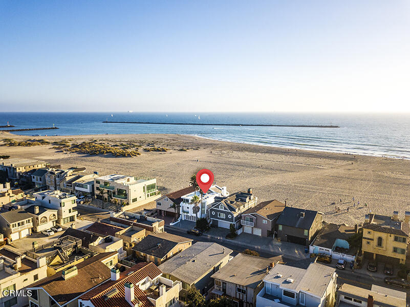 an aerial view of a ocean beach