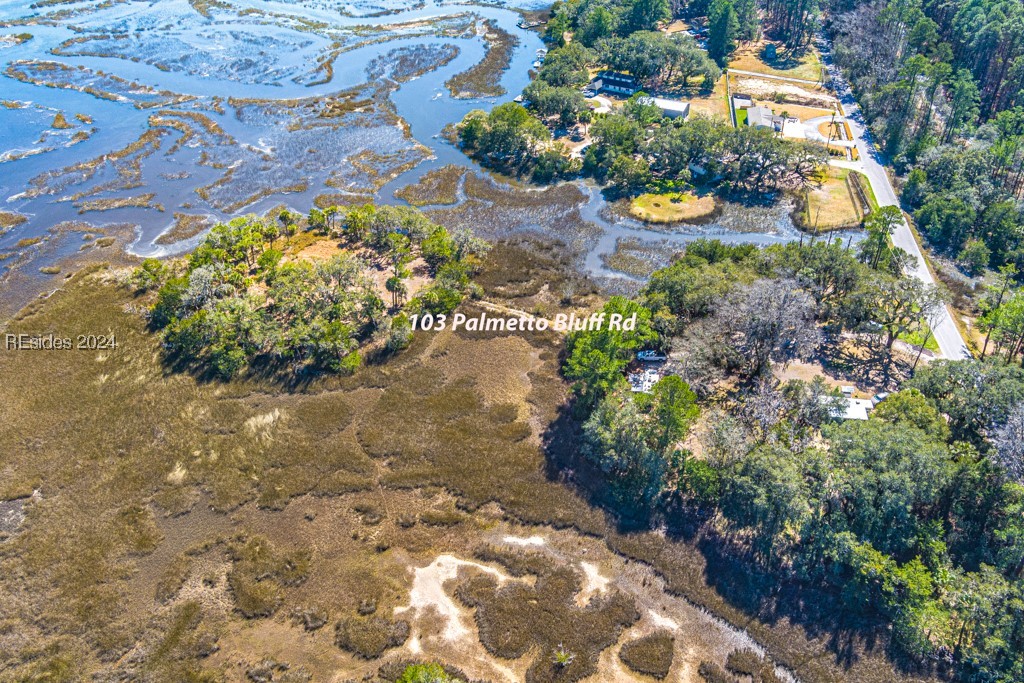 Aerial view of 8.48 acres of marsh front property