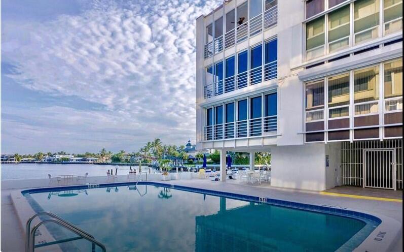 a view of a swimming pool and a back yard