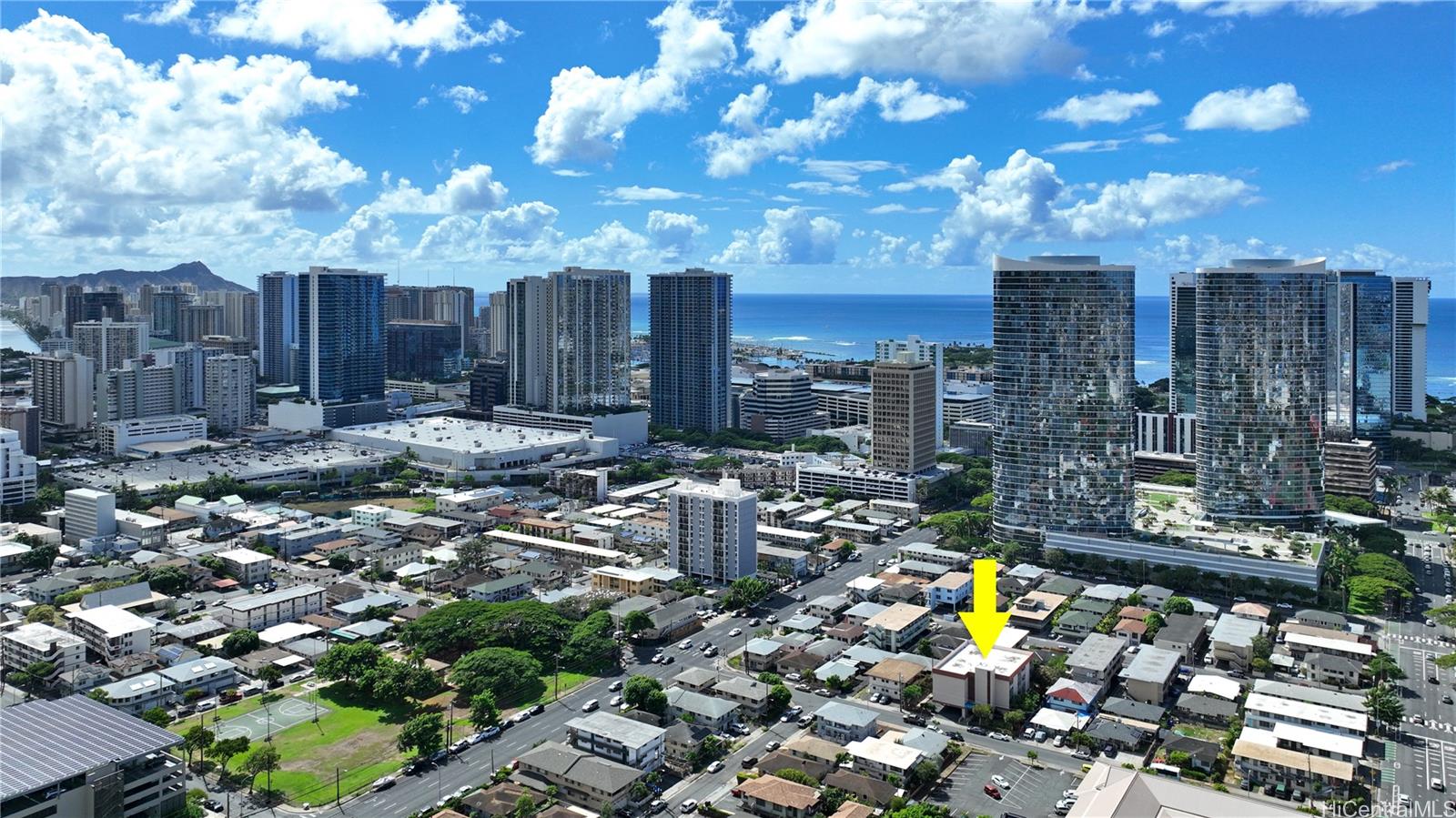 a view of a city with tall buildings