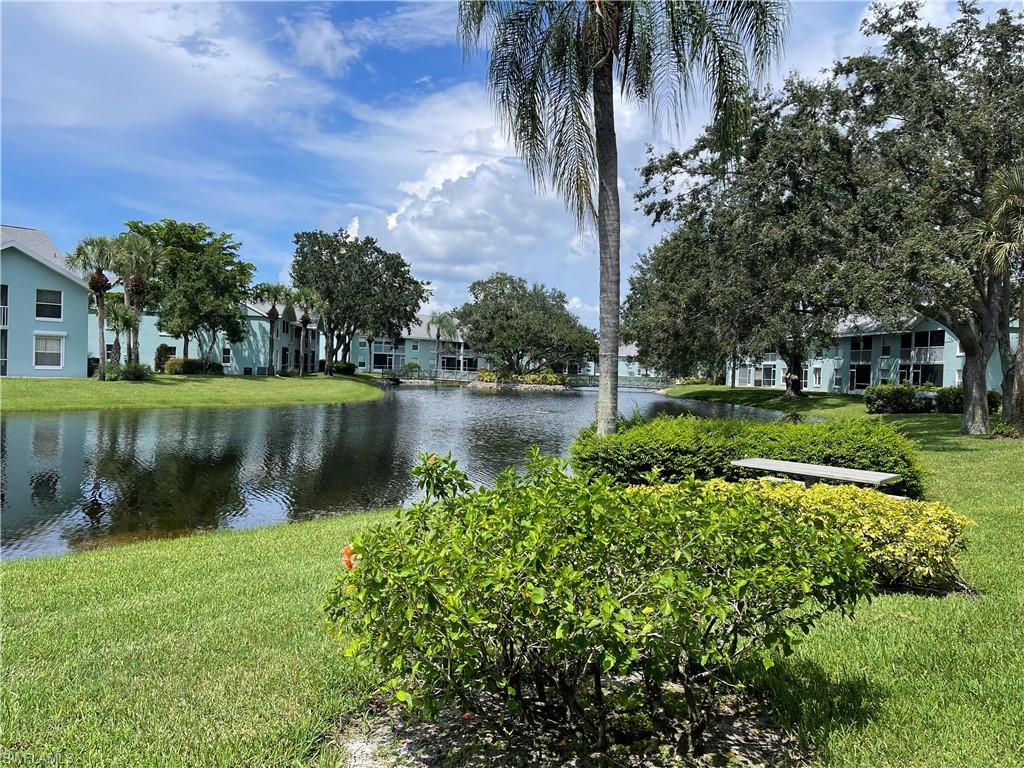 a view of a lake with a building in the background