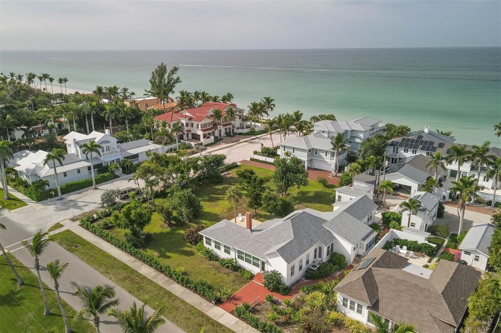 an aerial view of a house with a garden