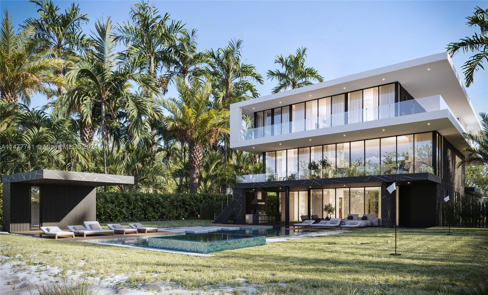 a view of a house with swimming pool and sitting area