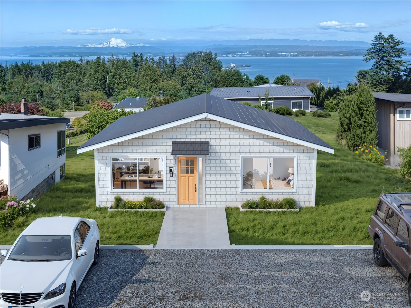 a front view of a house with a yard