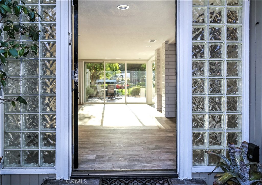 a view of a glass door with glass door