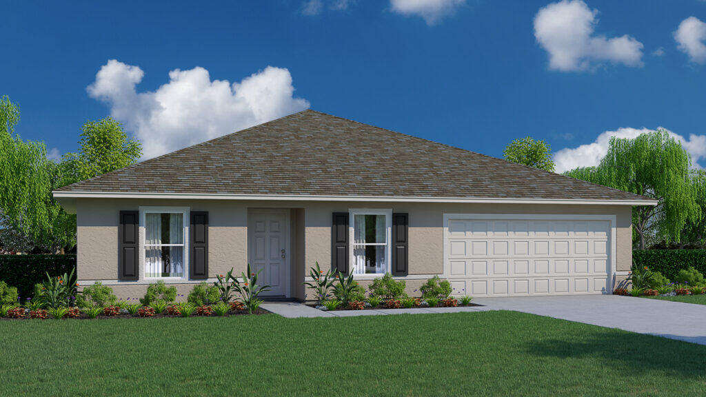 a front view of a house with a garden and plants