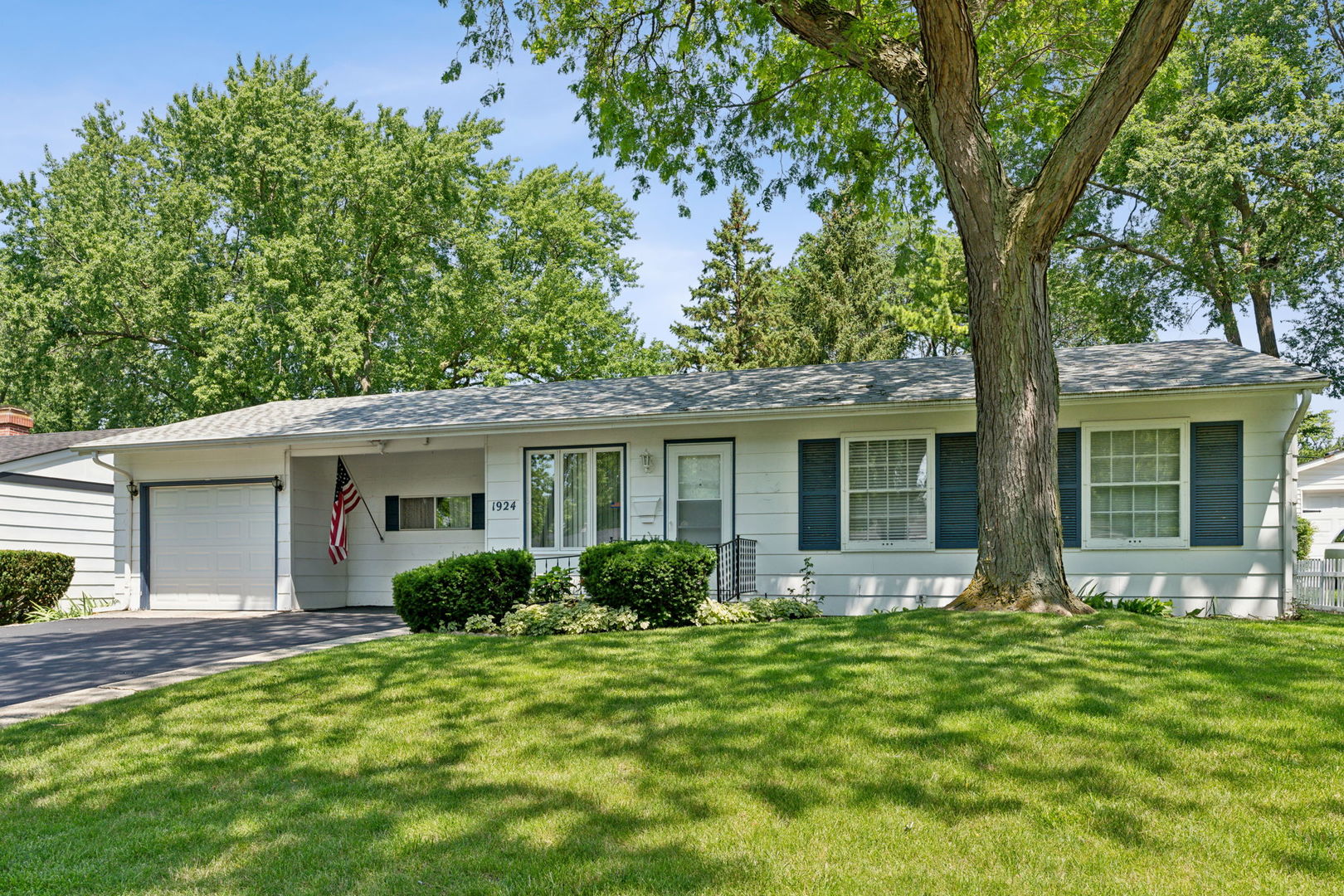 a front view of house with yard and green space