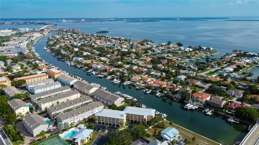 a view of a city and ocean view