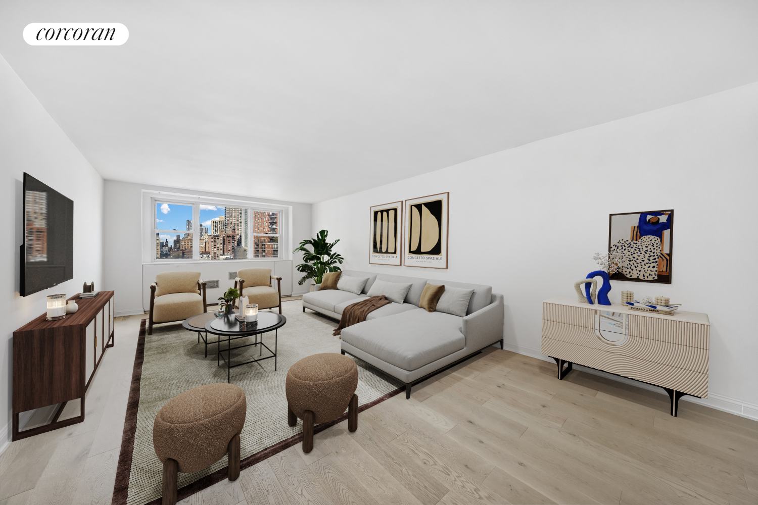 a living room with furniture and a flat screen tv