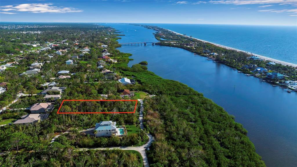 Aerial photo showing bridge to Manasota Key and beach.