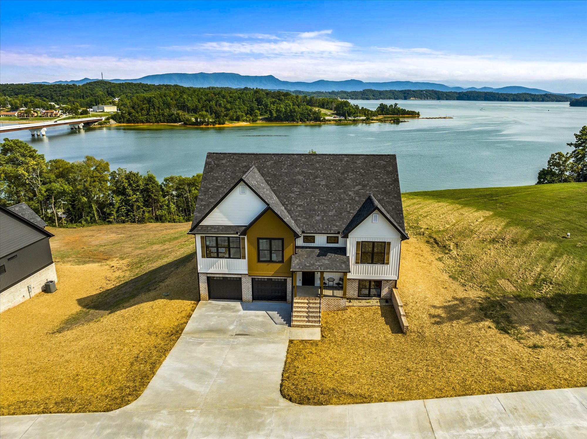 a view of a house with a lake view