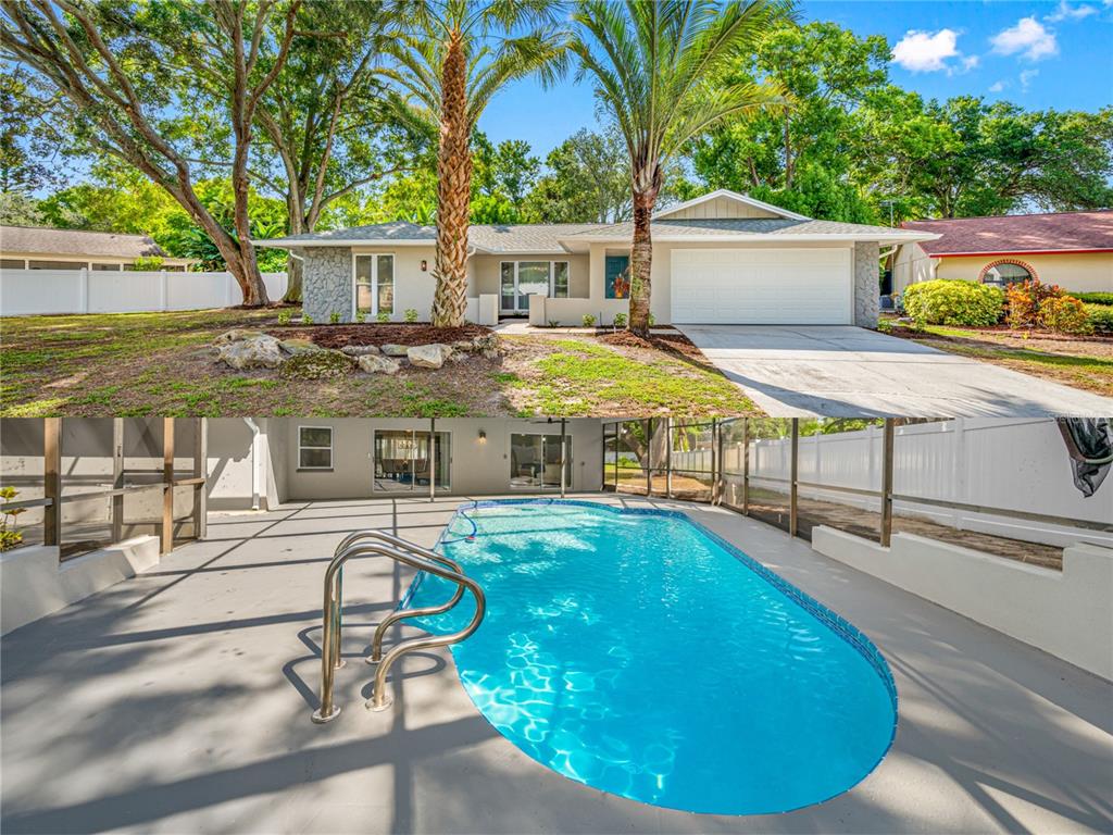 a view of a swimming pool with a patio