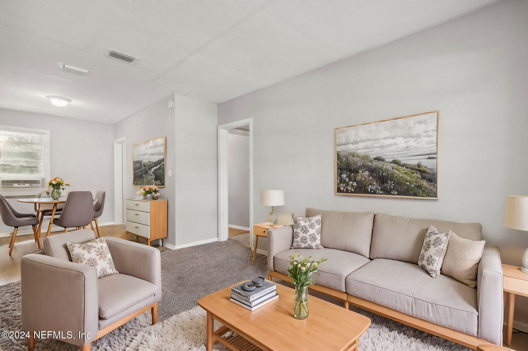 a living room with furniture and a rug