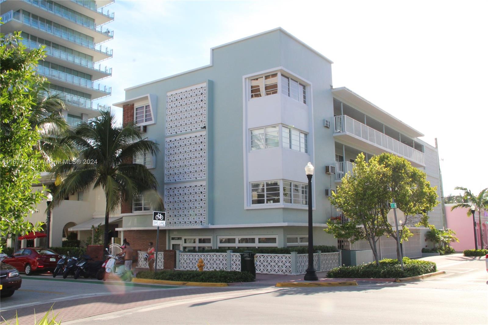 a front view of a building with street