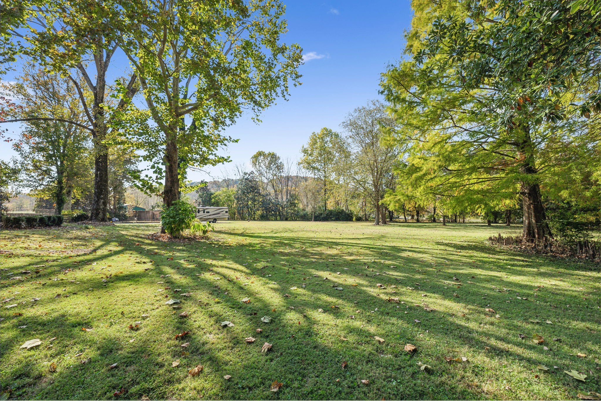 This park-like view from the back of the main home includes views in the distance of the beautiful Tennessee hills.  Peaceful and private, enjoy this view every day!