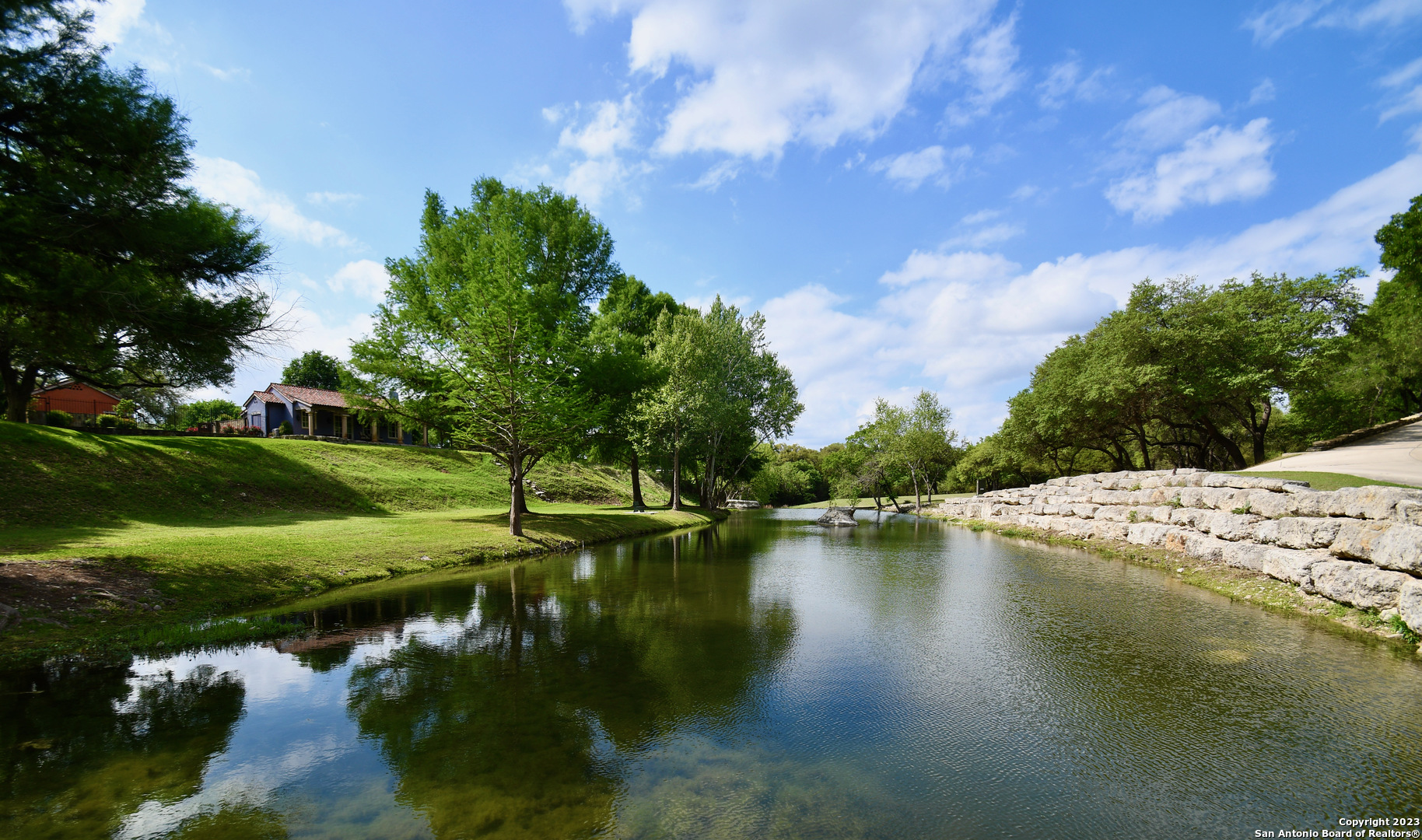 a view of a lake with houses