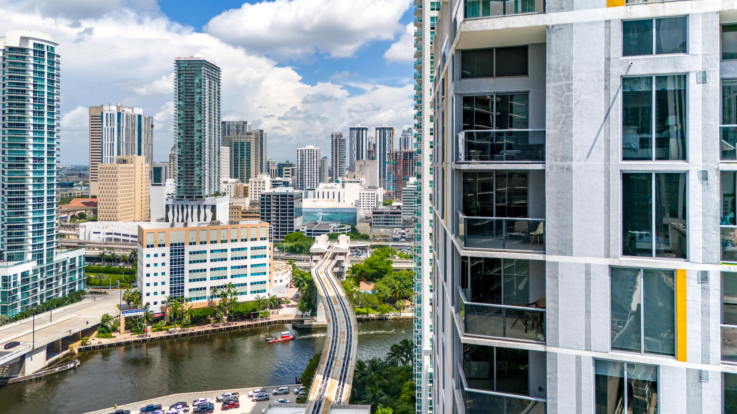 a view of tall buildings