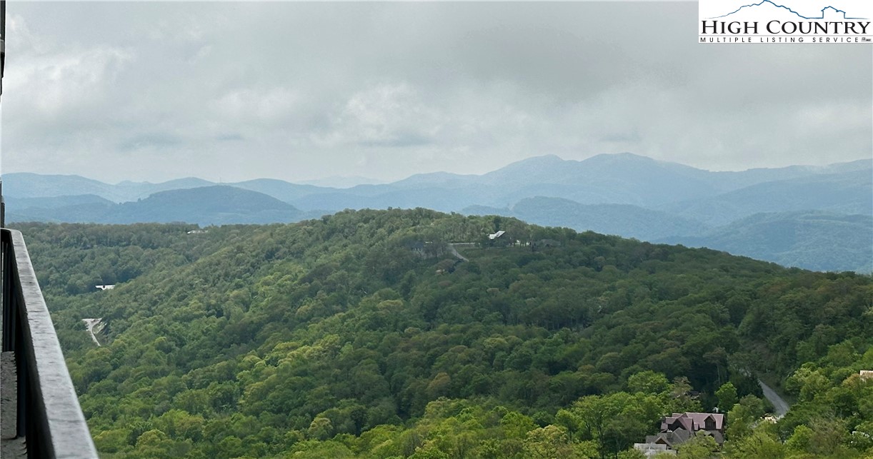 a view of a mountain range with lush green forest