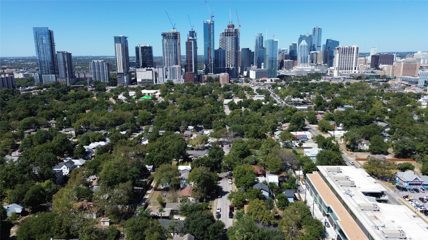 a view of a city with tall buildings