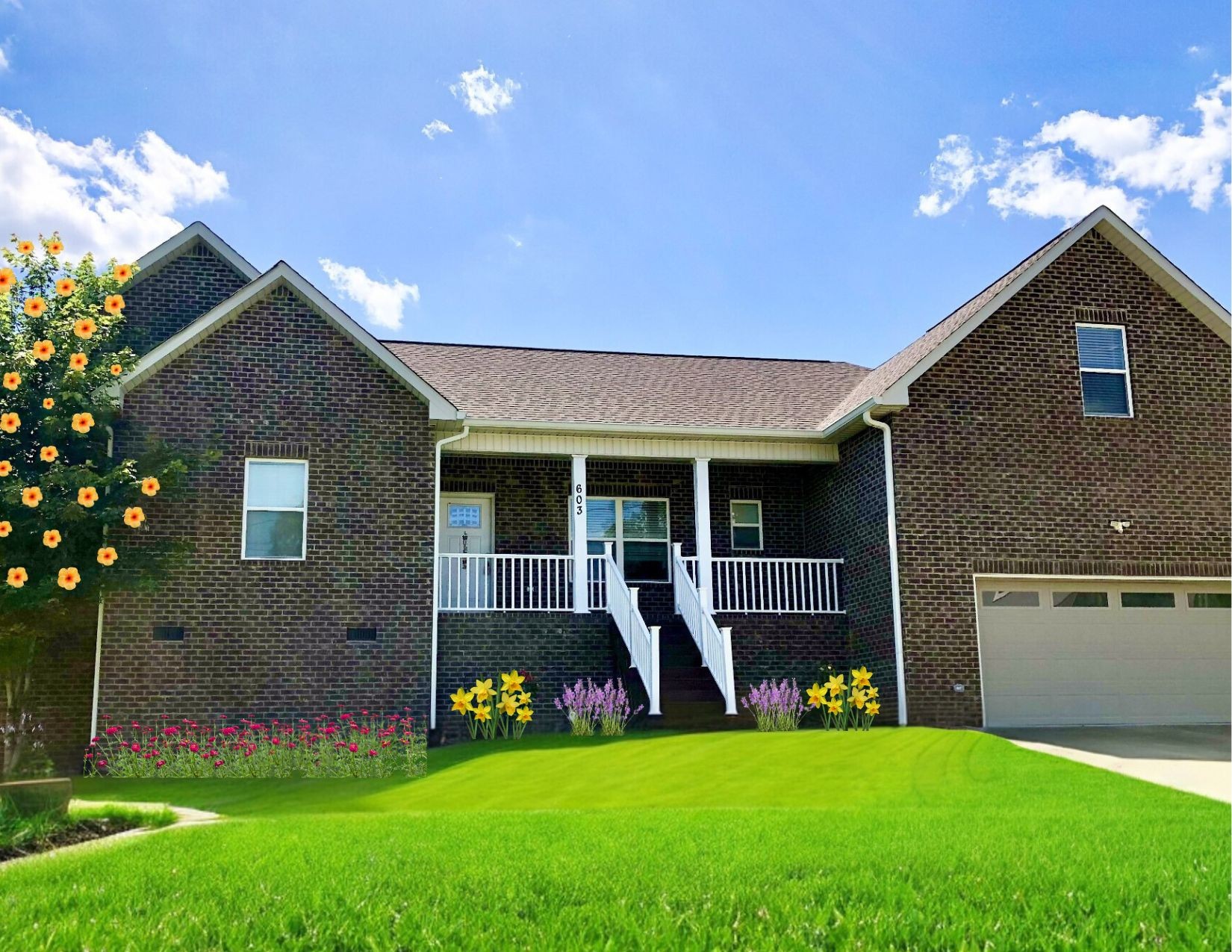 AI Generated Landscaping to show you the possibilities. This is a Beautiful Move-In Ready Home waiting for YOU!! This home has a 2-Car Garage with wheelchair accessible ramp in the garage, Large Covered Front Porch and Fenced in Big Backyard.