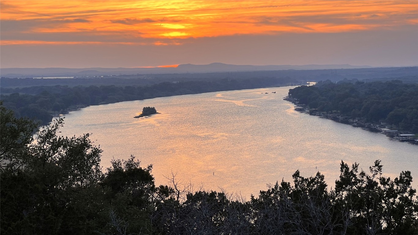 a view of lake and mountain