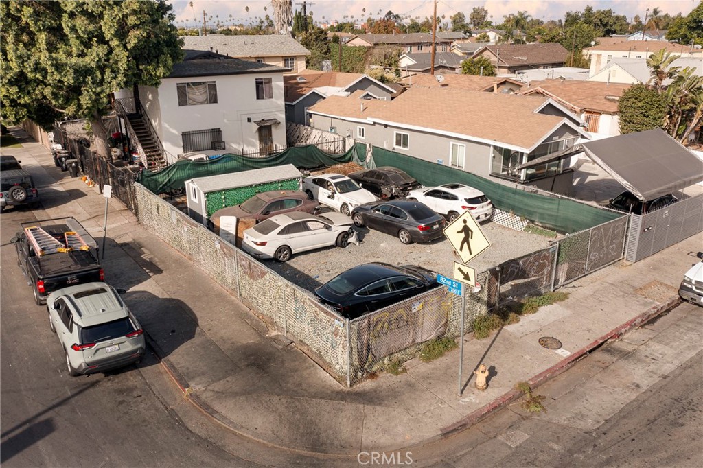 an aerial view of a house with outdoor space