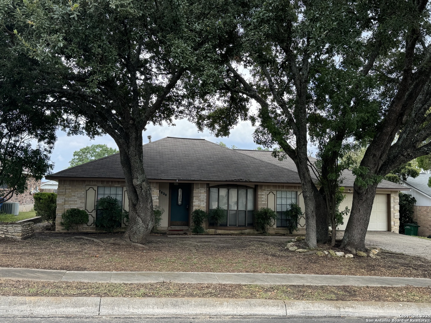 a front view of a house with a tree