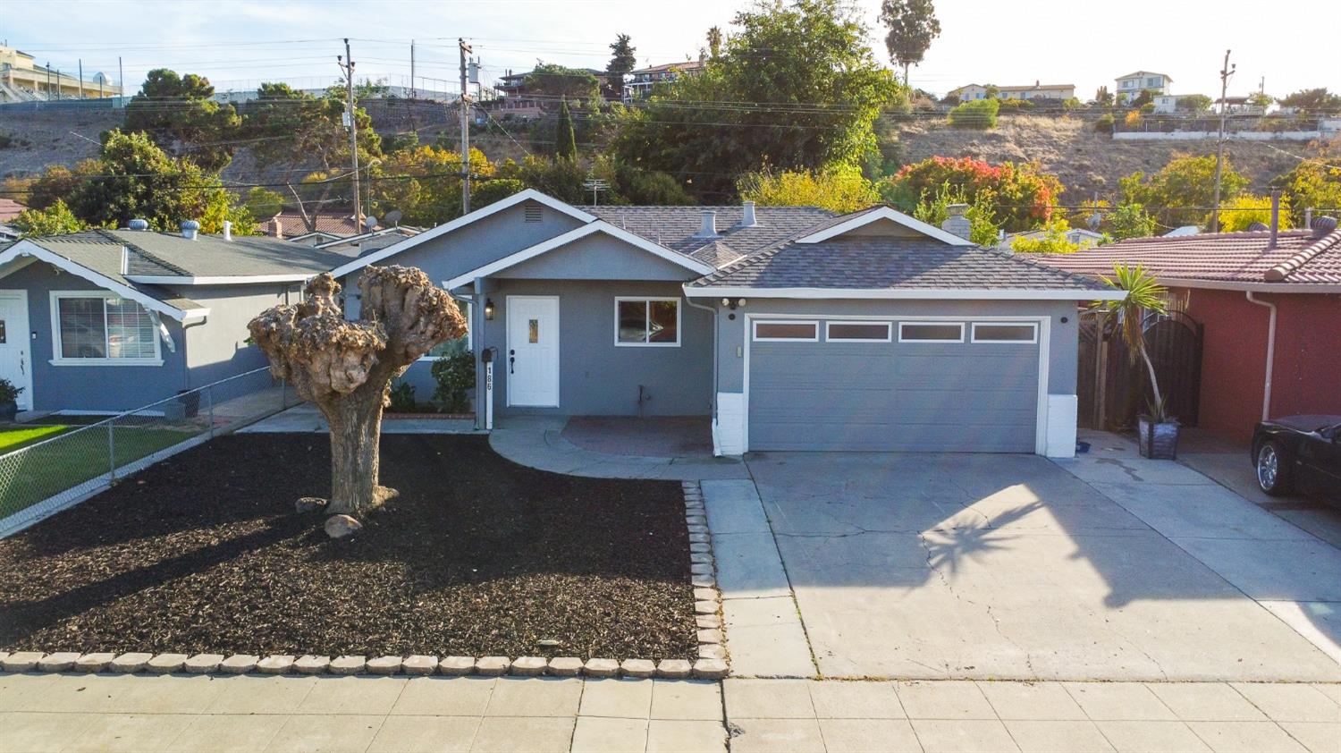 a front view of a house with garden