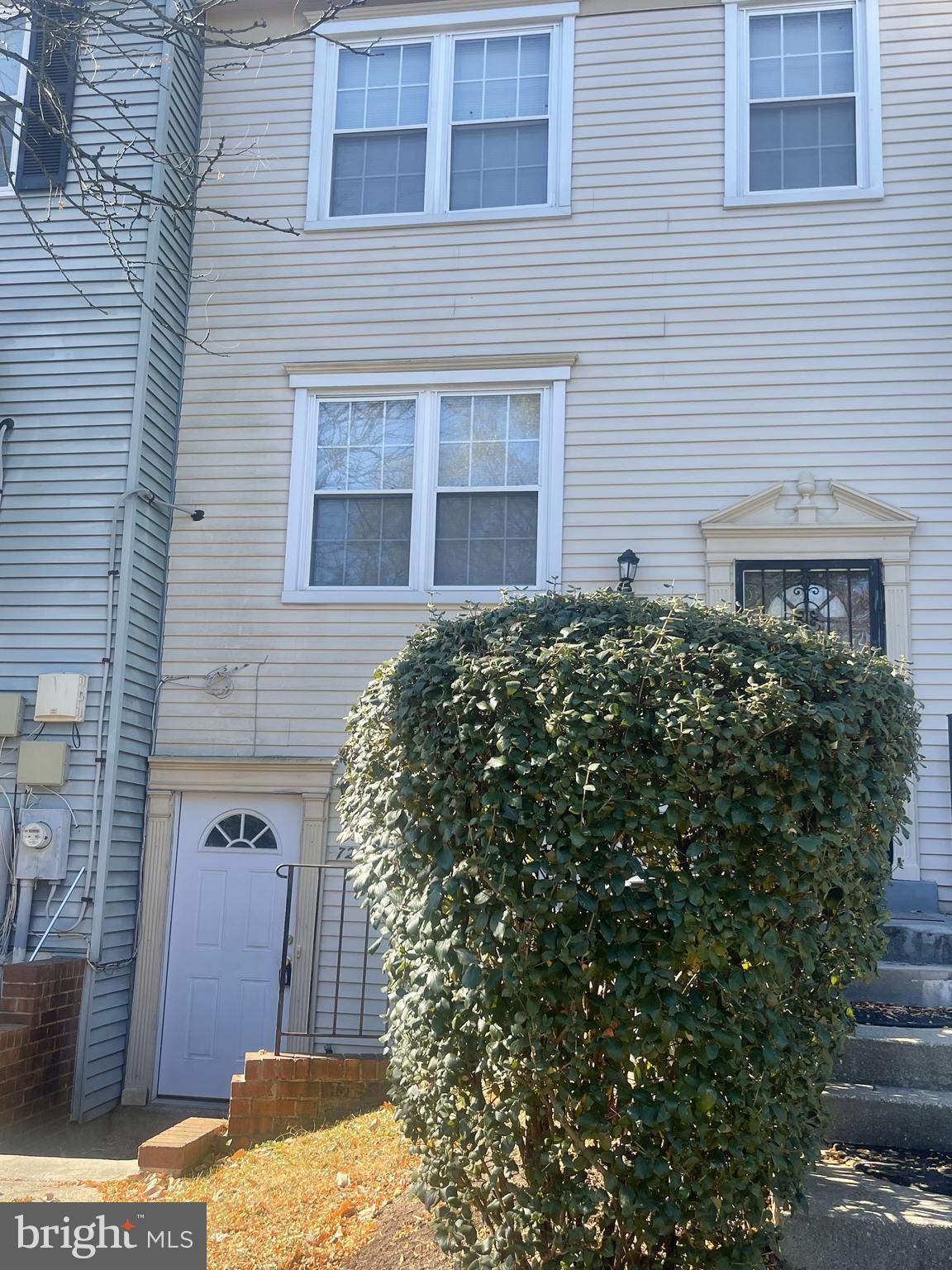 a front view of a house with plants