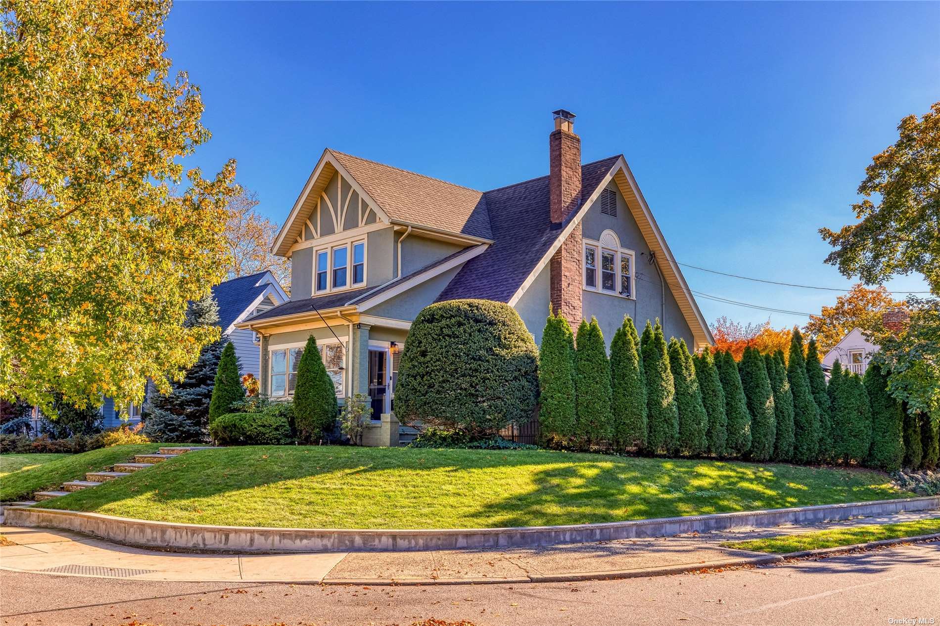 a front view of a house with garden