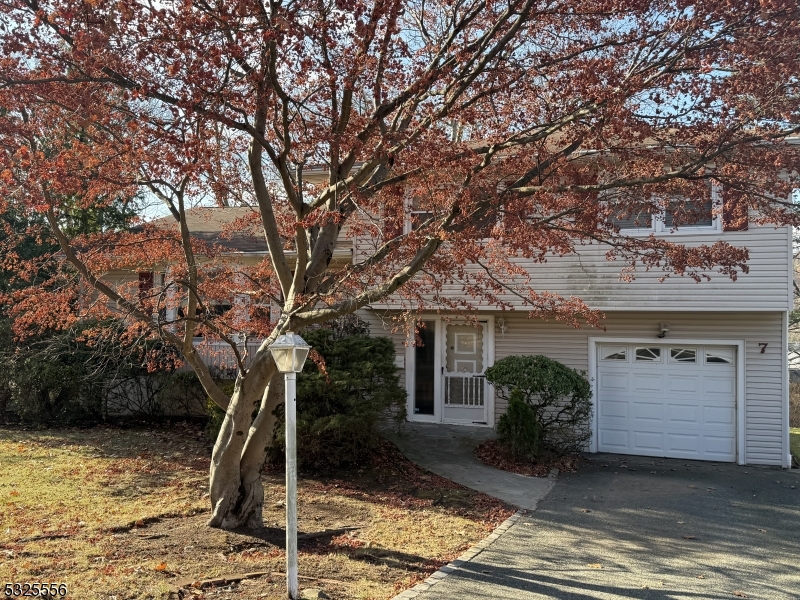 a front view of a house with a tree