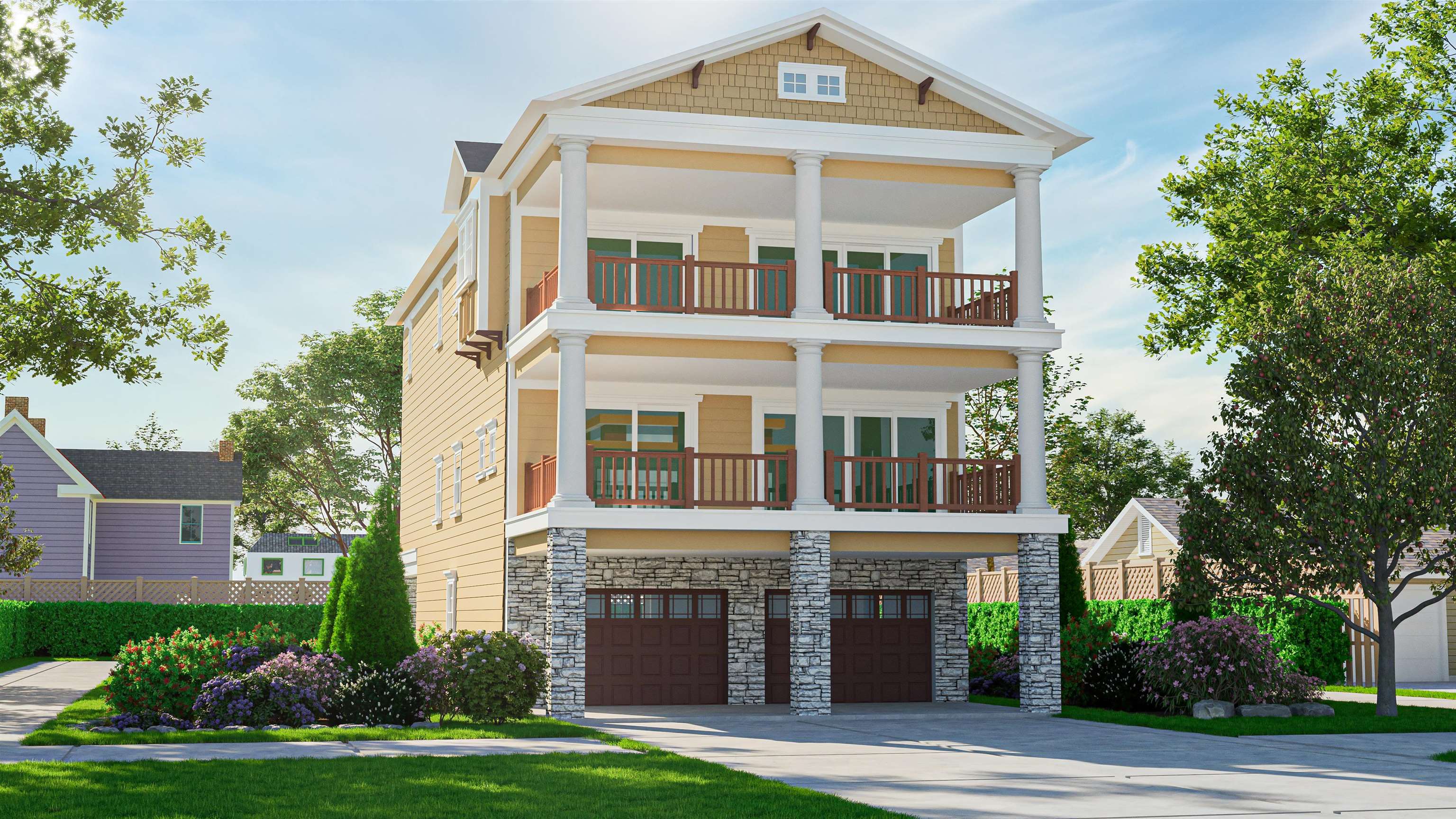 a front view of a building and a yard