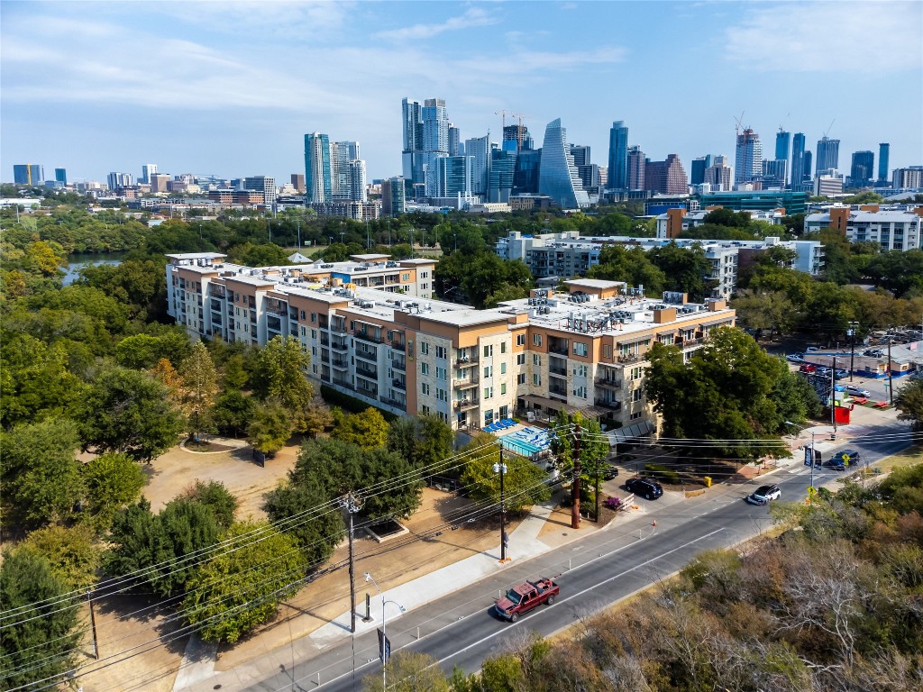 a view of a city with tall buildings