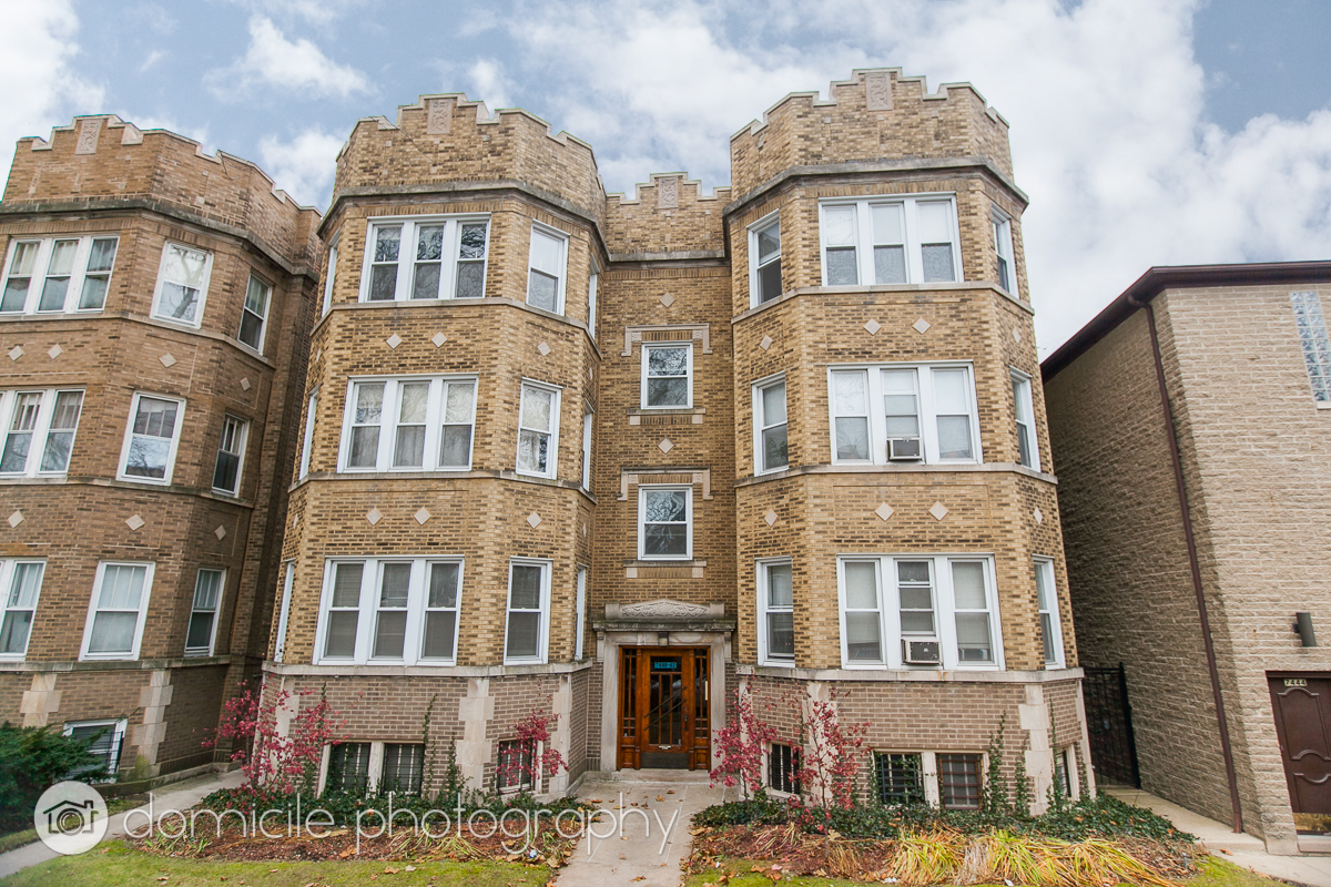 a front view of a residential apartment building