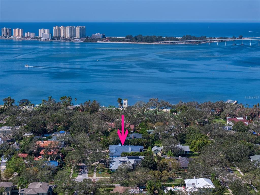 a view of a city and ocean view