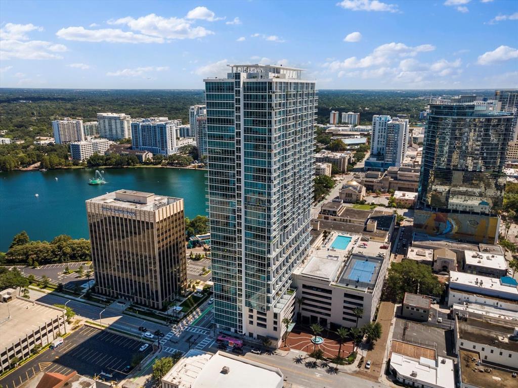 a view of a city with tall buildings