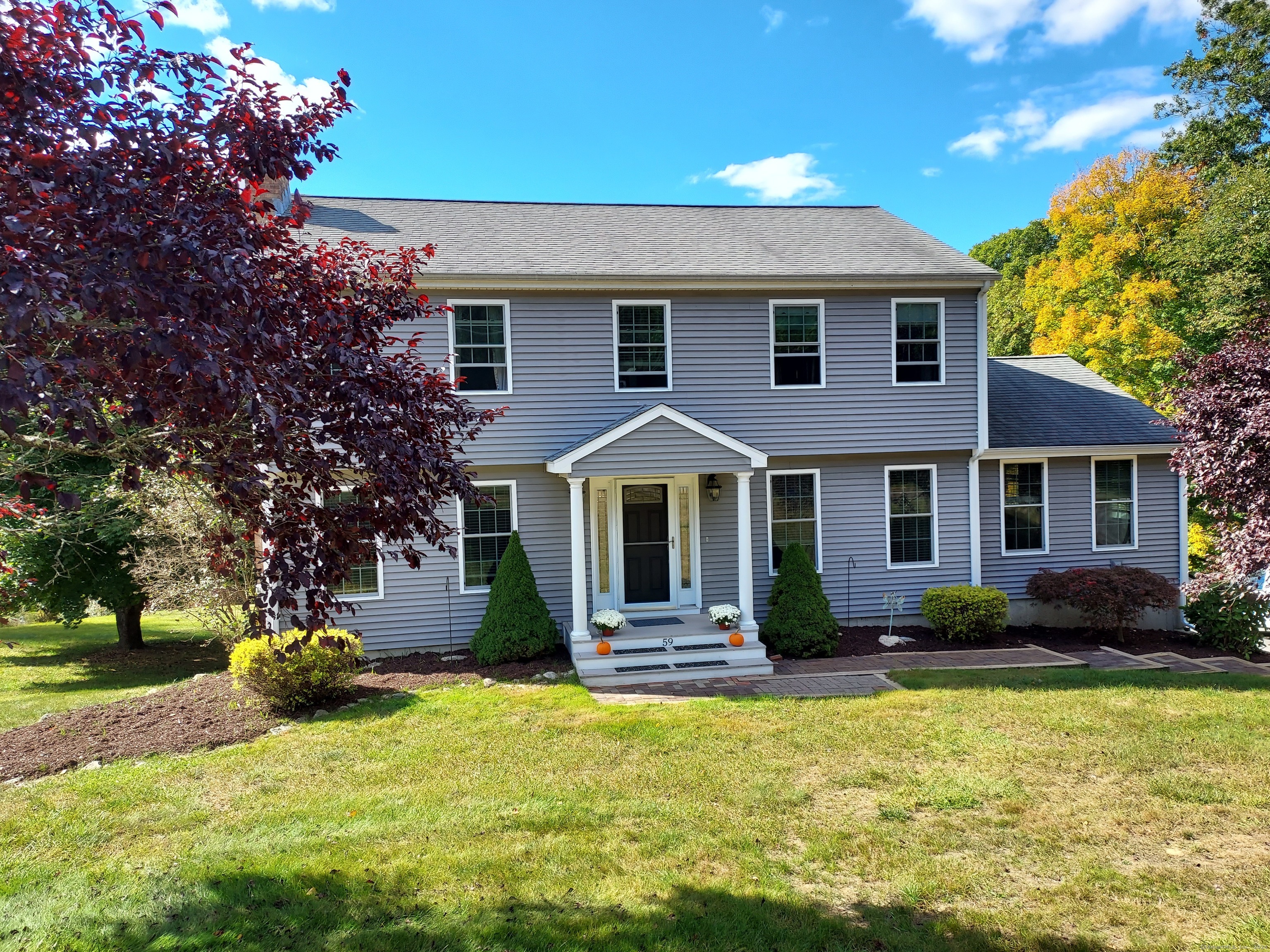 a front view of a house with a yard