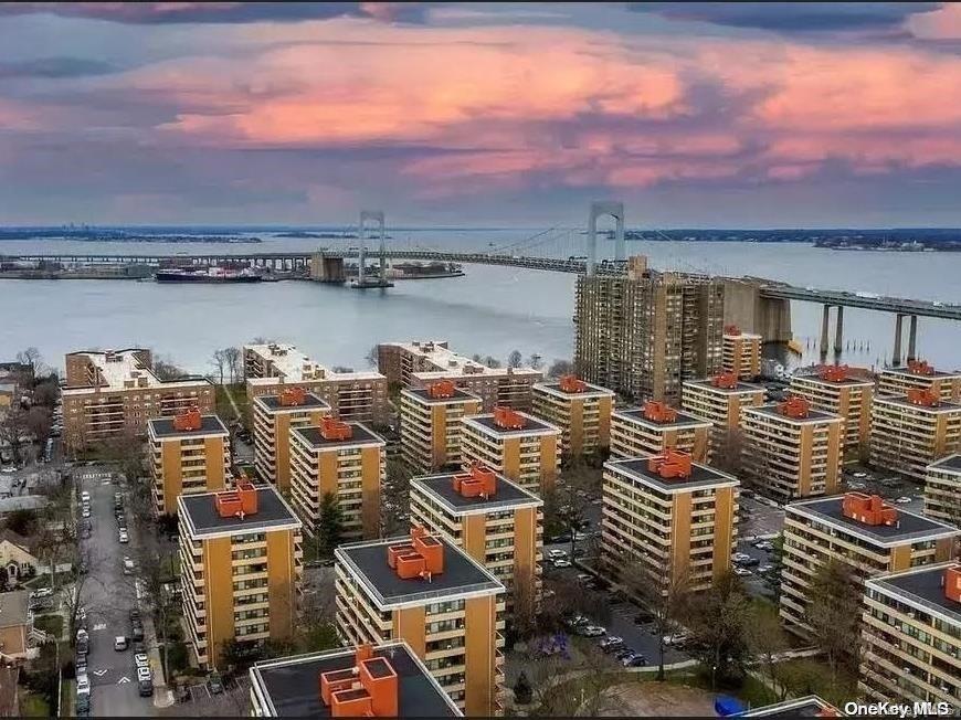 an aerial view of city and lake view