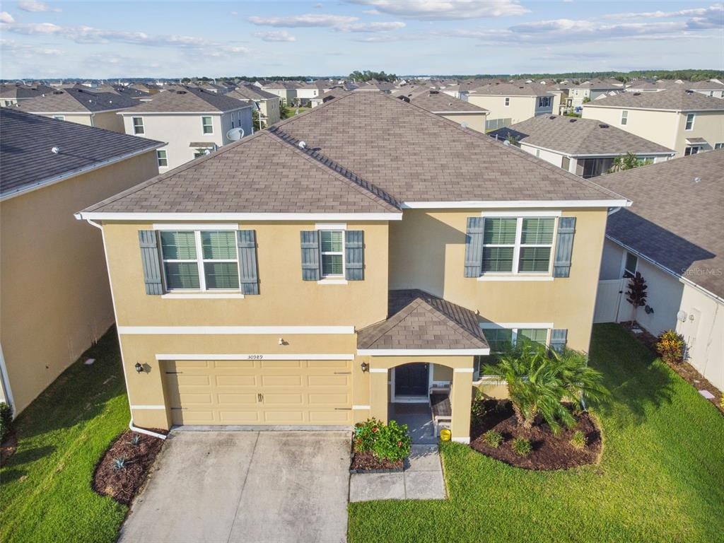 an aerial view of a house