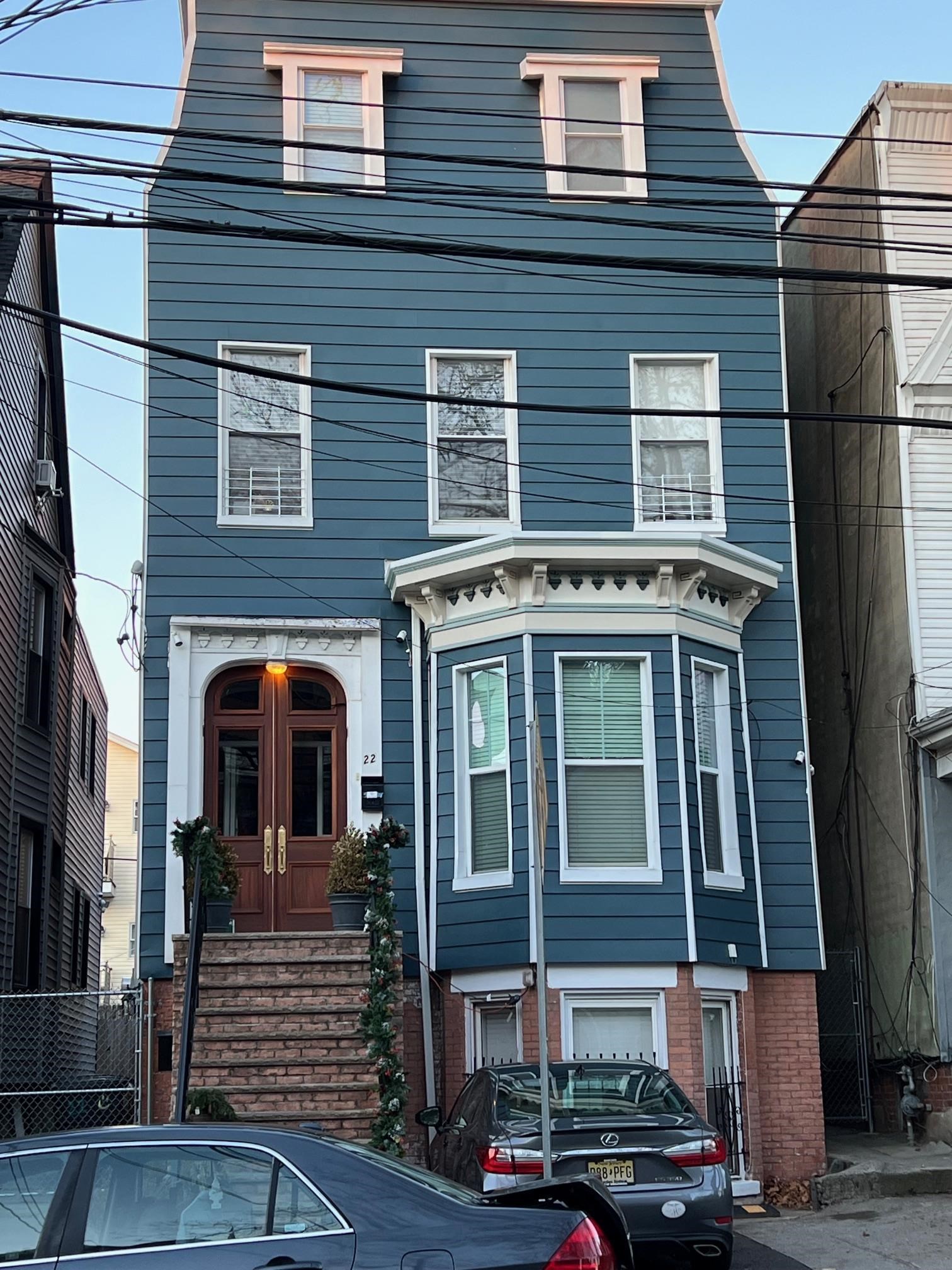 a front view of residential houses