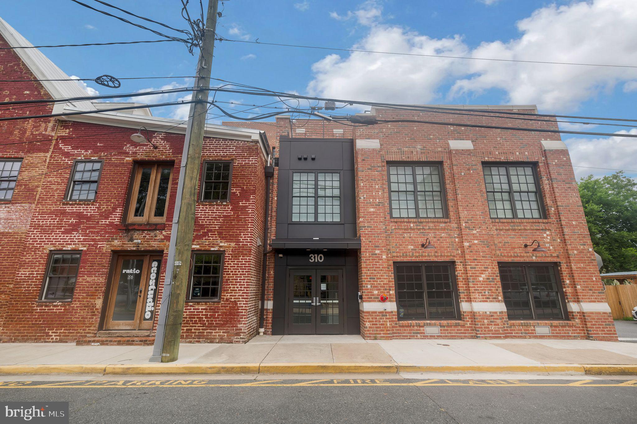 a view of a building with a door