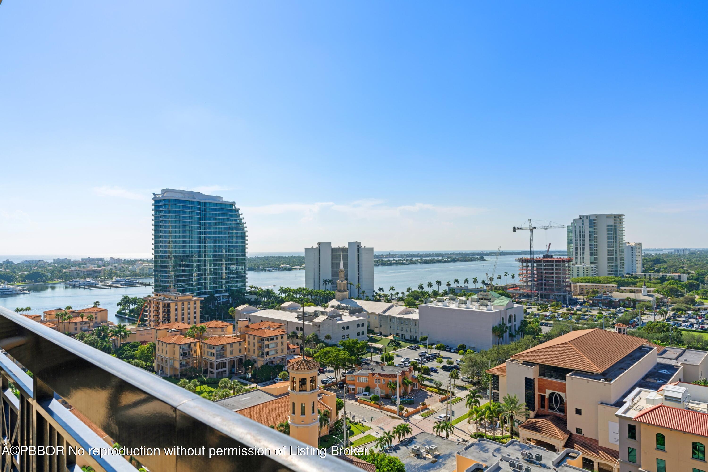 a city view with tall buildings