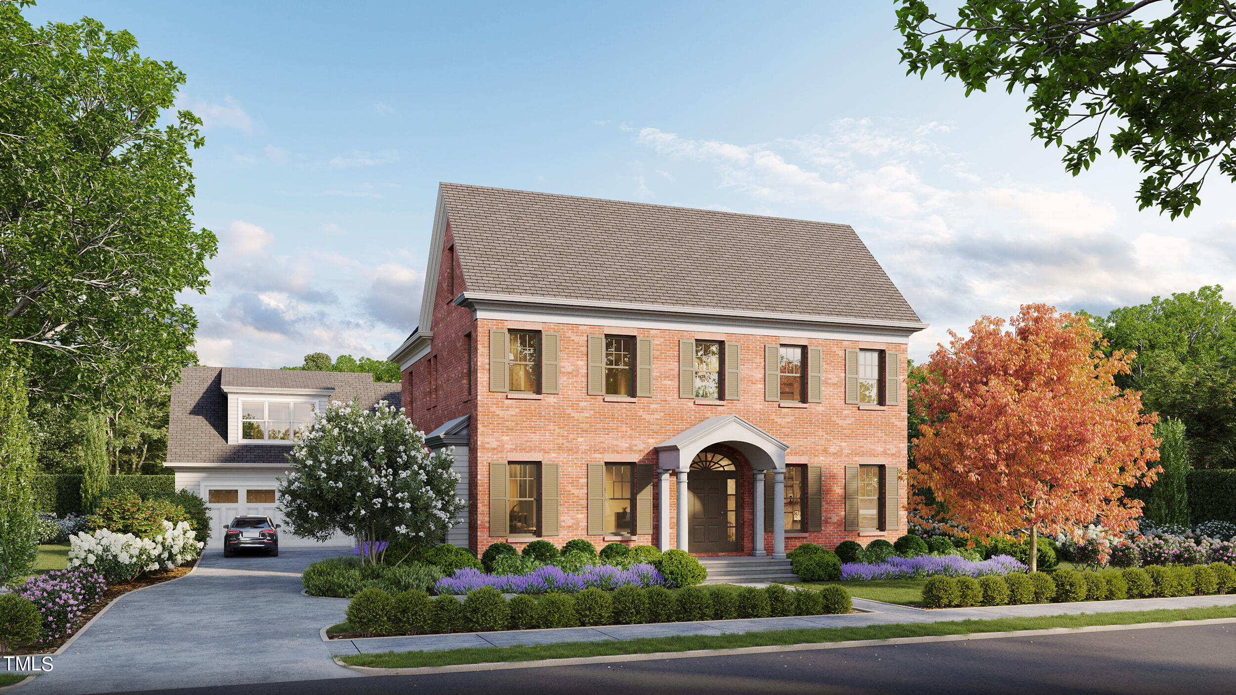 a front view of a house with a garden