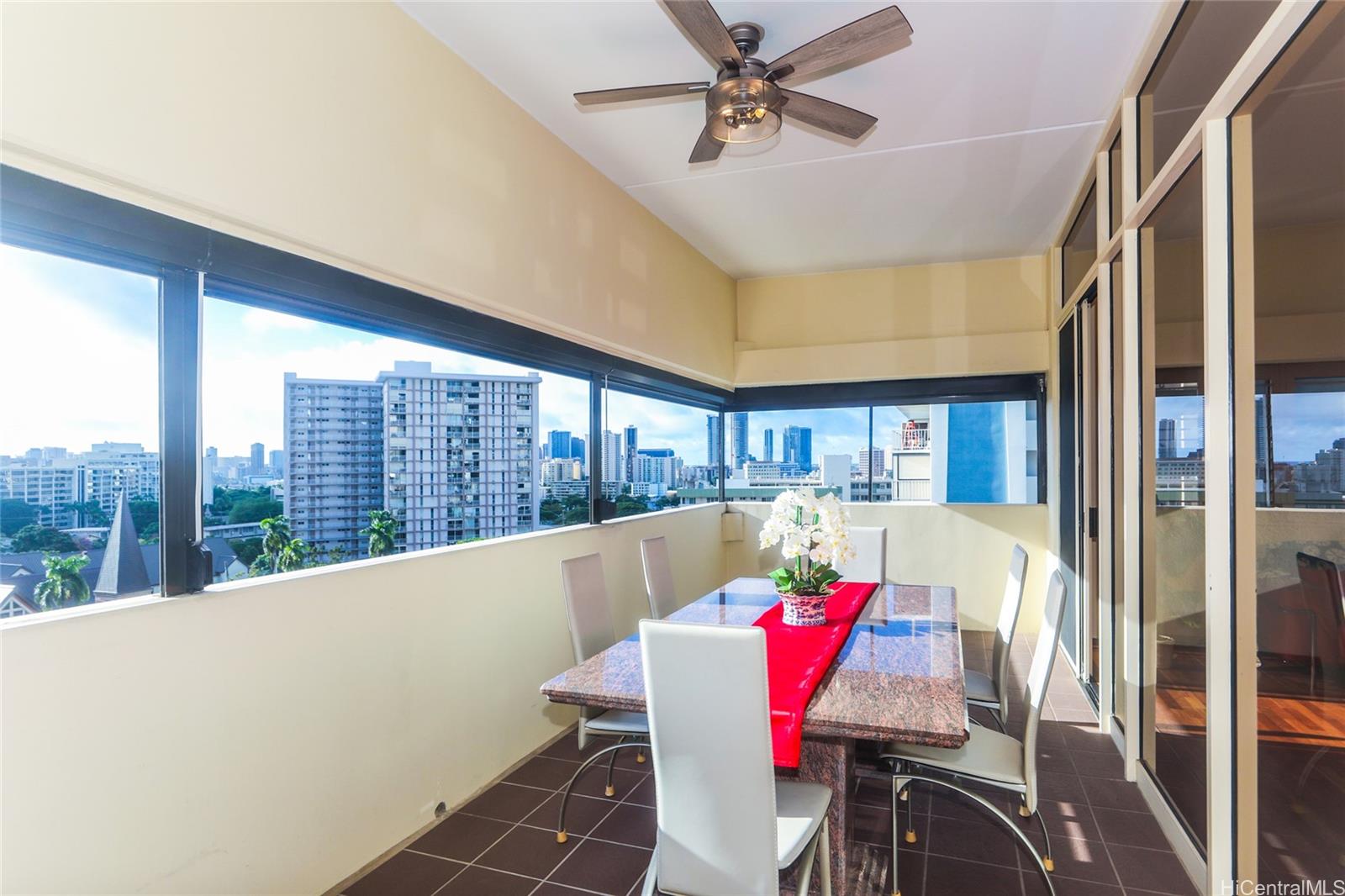 Spacious lanai over looking churches near by