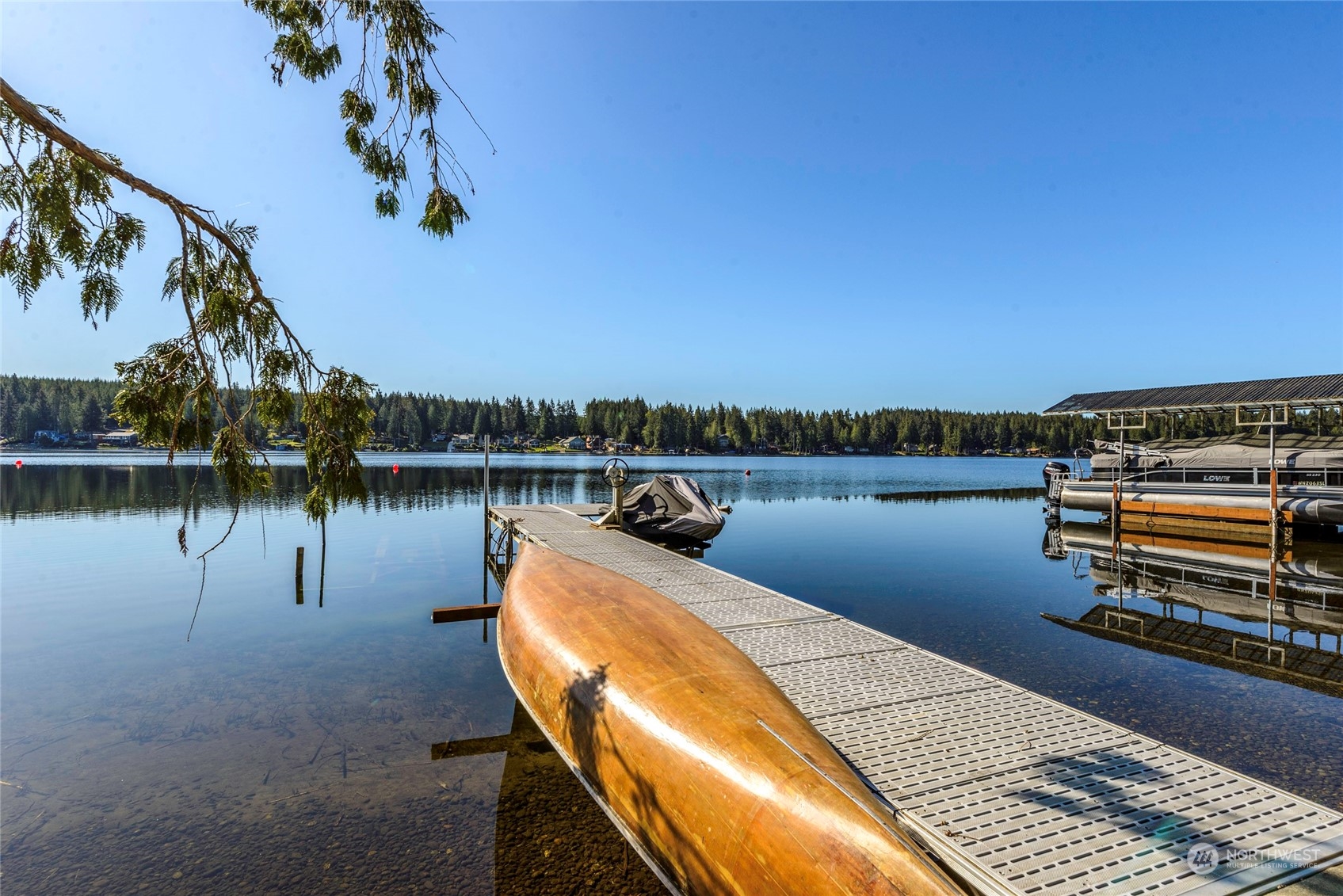 a view of a lake with outdoor space